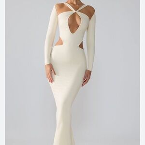 Oh Polly Cream Long Sleeve Cutout Dress